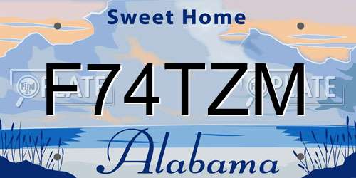 F74TZM Alabama License Plate