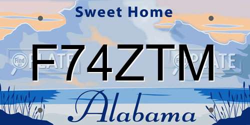 F74ZTM Alabama License Plate