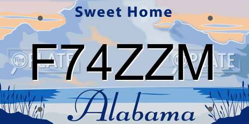 F74ZZM Alabama License Plate