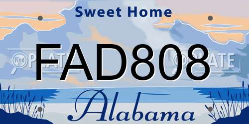 FAD808 Alabama License Plate