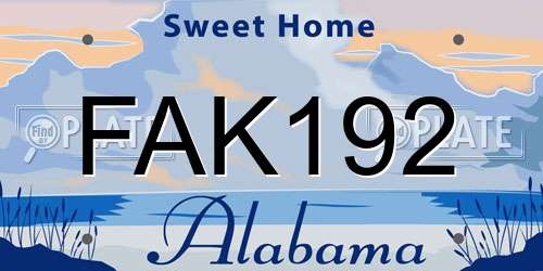 FAK192 Alabama License Plate