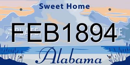 FEB1894 Alabama License Plate