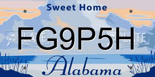 FG9P5H Alabama License Plate