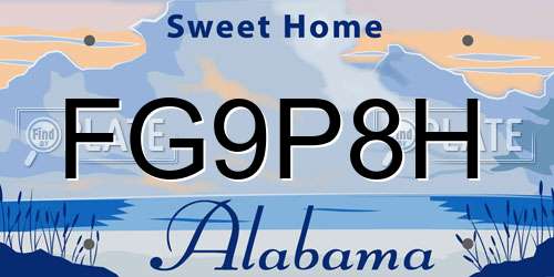 FG9P8H Alabama License Plate