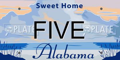 FIVE Alabama License Plate
