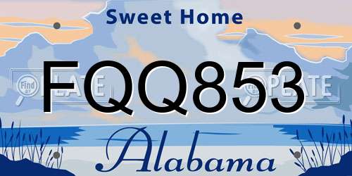 FQQ853 Alabama License Plate
