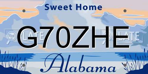 G70ZHE Alabama License Plate