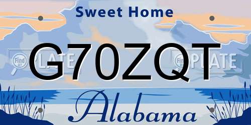 G70ZQT Alabama License Plate