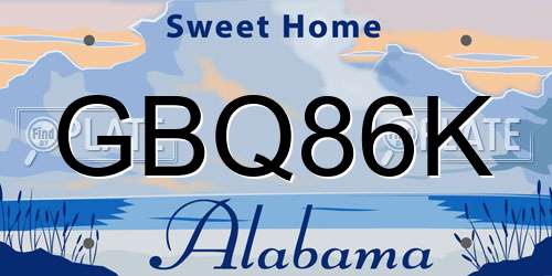GBQ86K Alabama License Plate