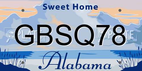 GBSQ78 Alabama License Plate