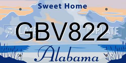 GBV822 Alabama License Plate