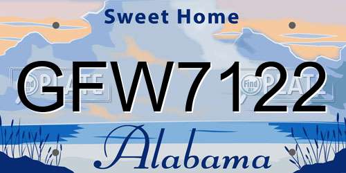 GFW7122 Alabama License Plate