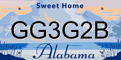 GG3G2B Alabama License Plate