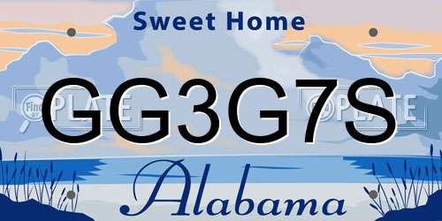 GG3G7S Alabama License Plate