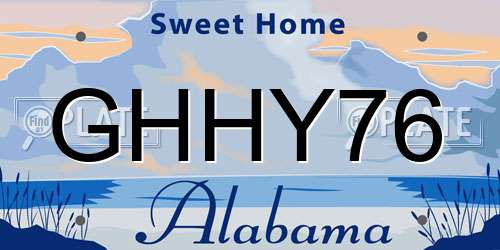 GHHY76 Alabama License Plate