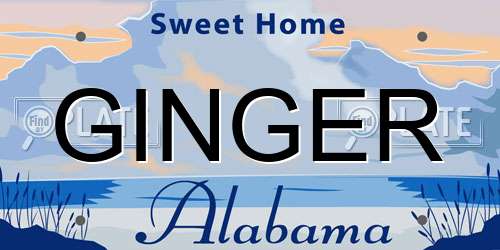 GINGER Alabama License Plate
