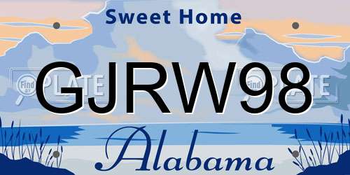 GJRW98 Alabama License Plate