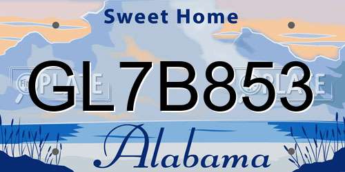 GL7B853 Alabama License Plate