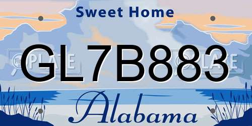 GL7B883 Alabama License Plate