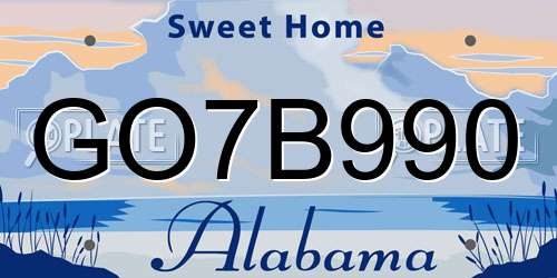 GO7B990 Alabama License Plate