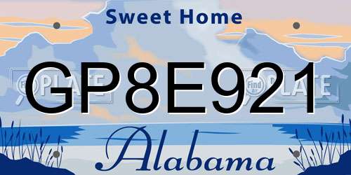GP8E921 Alabama License Plate