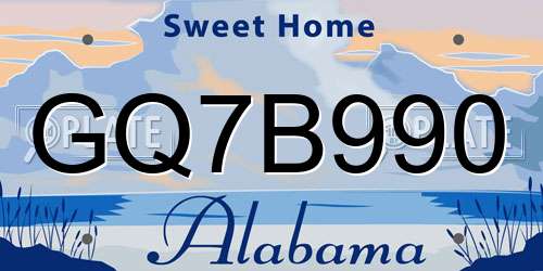 GQ7B990 Alabama License Plate