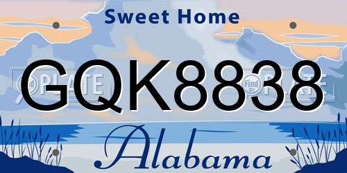 GQK8838 Alabama License Plate