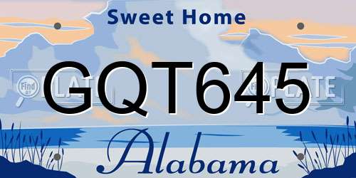 GQT645 Alabama License Plate