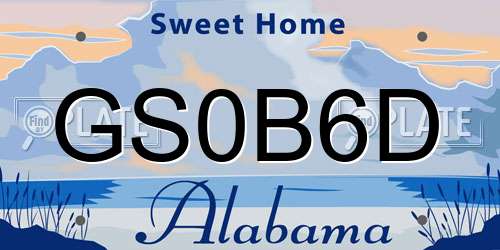 GS0B6D Alabama License Plate