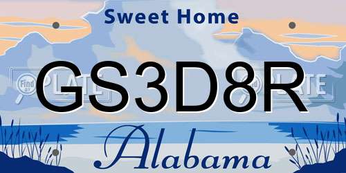 GS3D8R Alabama License Plate