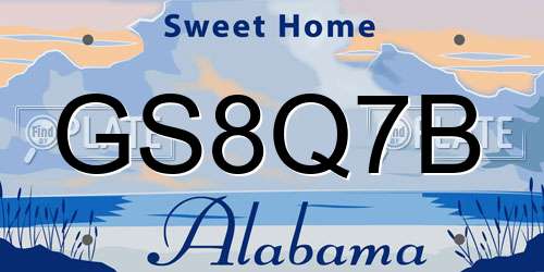 GS8Q7B Alabama License Plate