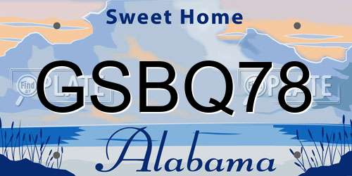 GSBQ78 Alabama License Plate