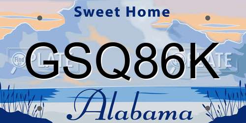 GSQ86K Alabama License Plate
