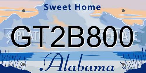 GT2B800 Alabama License Plate