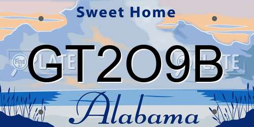 GT2O9B Alabama License Plate