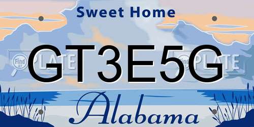 GT3E5G Alabama License Plate