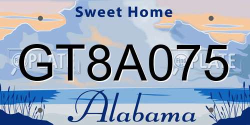 GT8A075 Alabama License Plate