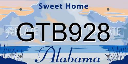 GTB928 Alabama License Plate