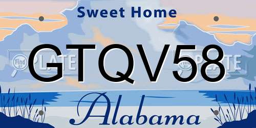 GTQV58 Alabama License Plate