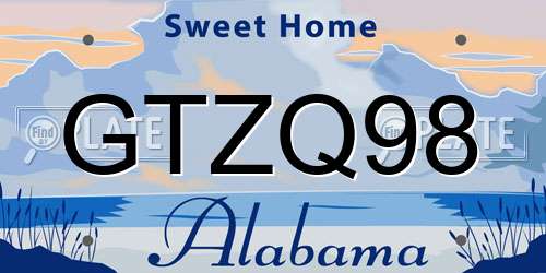 GTZQ98 Alabama License Plate