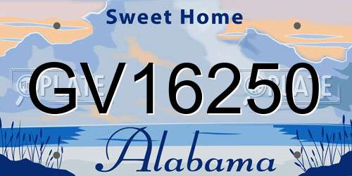 GV16250 Alabama License Plate