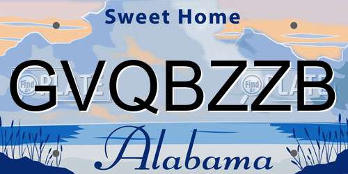 GVQBZZB Alabama License Plate