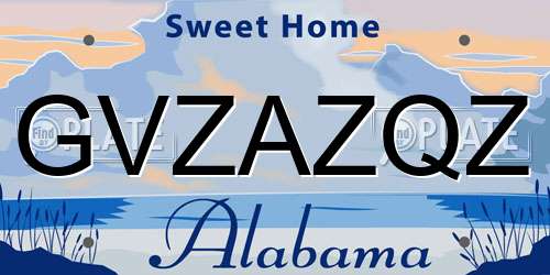 GVZAZQZ Alabama License Plate