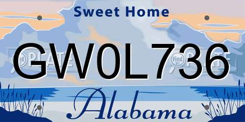 GW0L736 Alabama License Plate