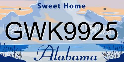 GWK9925 Alabama License Plate