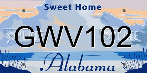GWV102 Alabama License Plate