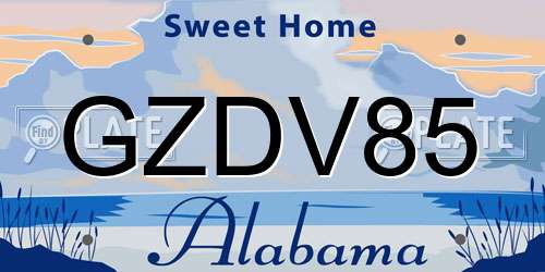GZDV85 Alabama License Plate