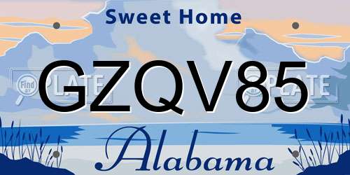GZQV85 Alabama License Plate