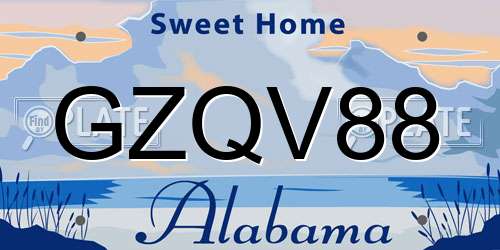 GZQV88 Alabama License Plate
