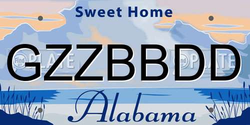 GZZBBDD Alabama License Plate